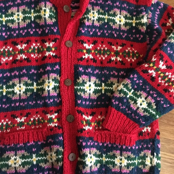 SOLD NWT Hand knitted wool chunky cardigan Nepal M - Picture 2 of 7